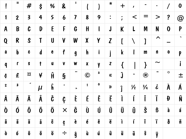 Dom Eo Regular  glyph index