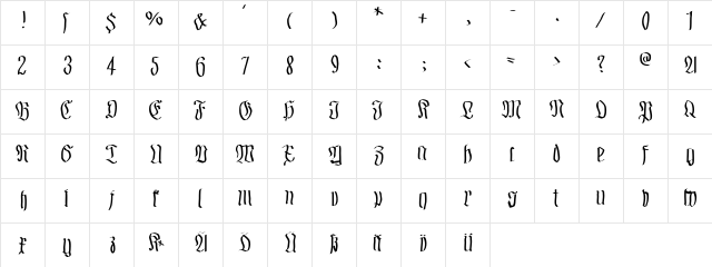 FraxMouseSketches Regular  glyph index