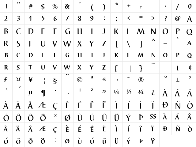 BarbedorDCDMed Regular  glyph index