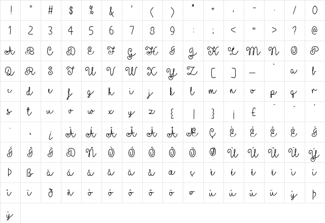 Yellow Butterflies Regular  glyph index
