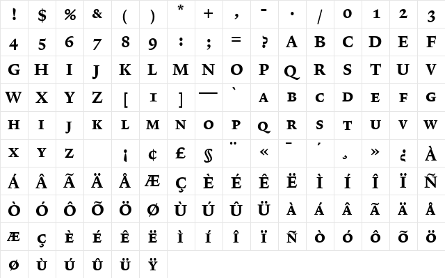 Lexicon No1 Roman D Exp  glyph index