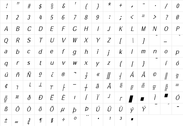 Essay-Normal Th It Italic  glyph index