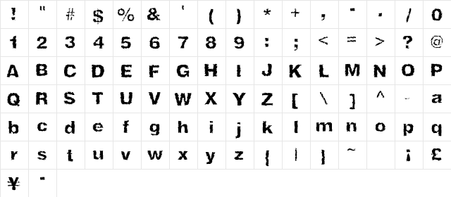 NinjaTurtle Regular  glyph index
