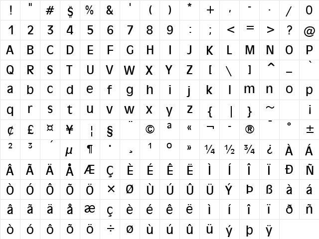 Antiqua 101 Normal  glyph index