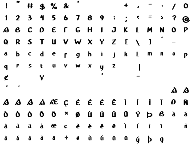 Dumie Regular  glyph index