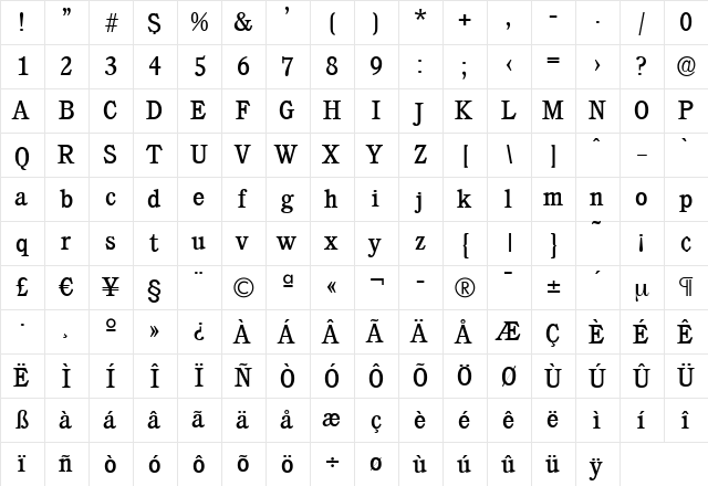 DanielBecker Regular  glyph index