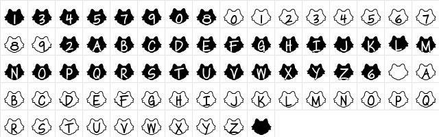 Pussycats Regular  glyph index