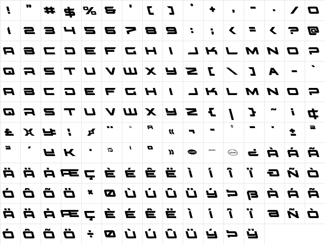 Gypsy Killer Leftalic Italic  glyph index