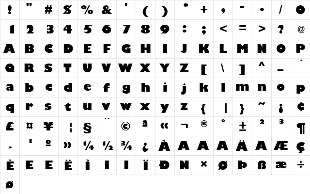 Trumania EEN Plain  glyph index