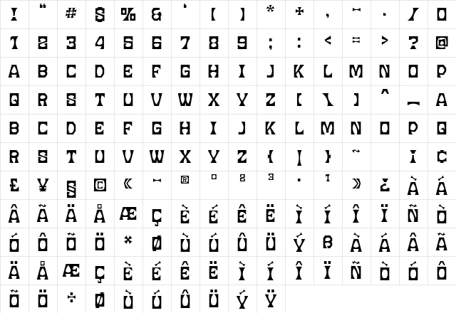 MOONSILVER Regular  glyph index