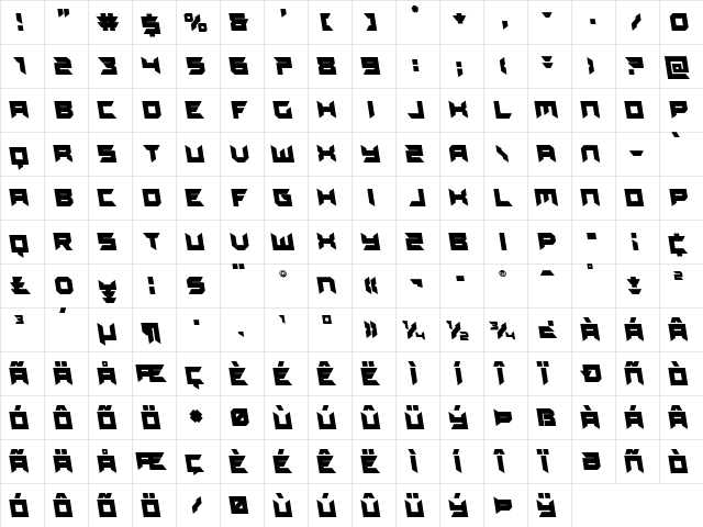 Dagger Dancer Semi-Leftalic Regular  glyph index