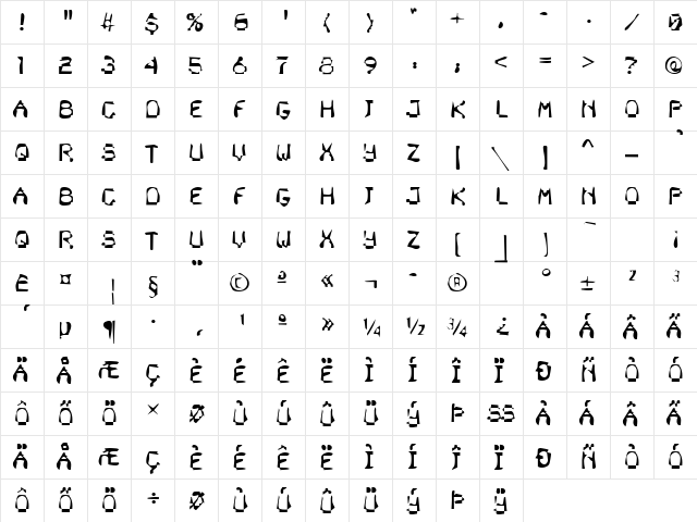 Dirty47 Becker Regular  glyph index