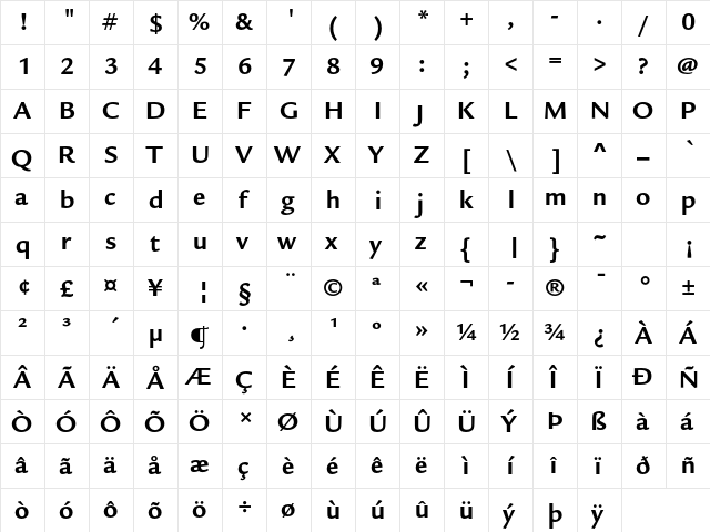 Legacy Sans ITC Std Bold  glyph index