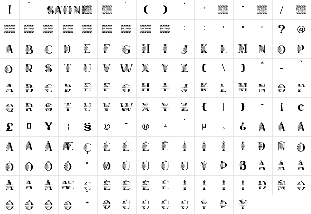 Satine Personal Use Regular  glyph index