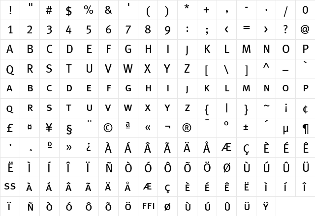 MetaPlus BookCaps  glyph index
