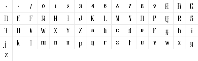 Justify Regular  glyph index