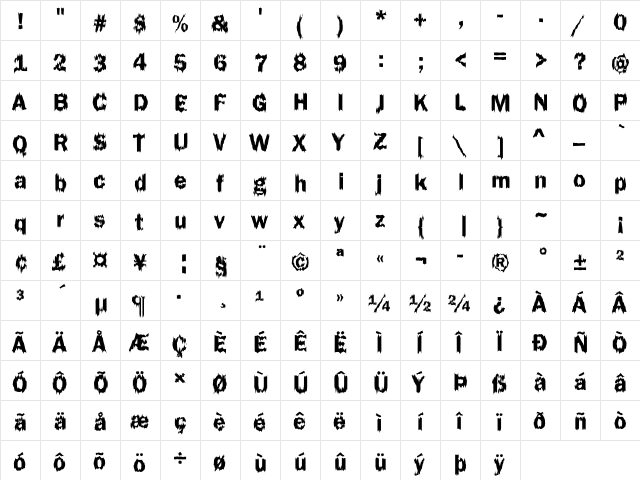 Funky38 Becker Regular  glyph index