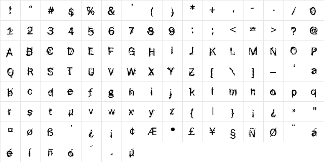 F-Rotten Font Regular  glyph index