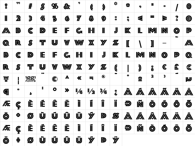 FortySecond Street NF Regular  glyph index
