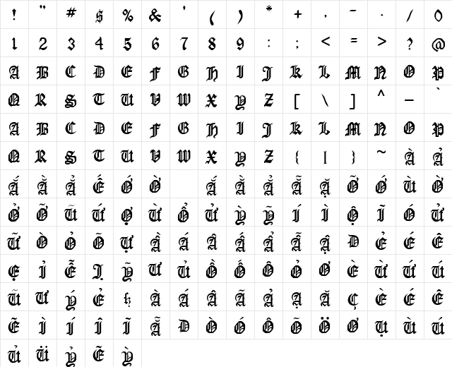 VPS Hung Yen Hoa Regular  glyph index