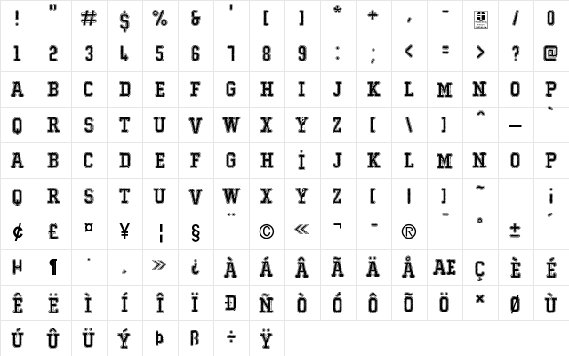 Typo College Dusty Demo Regular  glyph index
