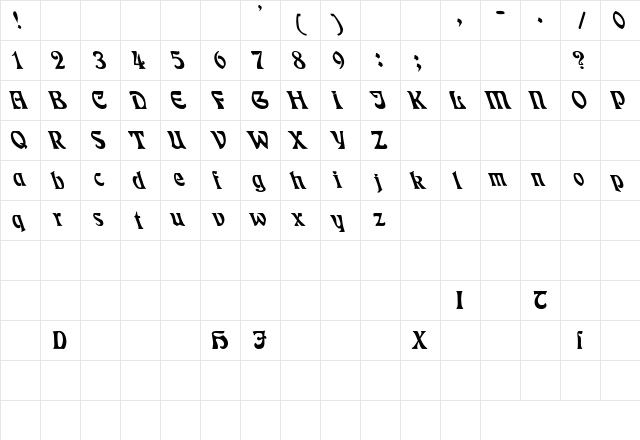 Rudelsberg Lefty Regular  glyph index