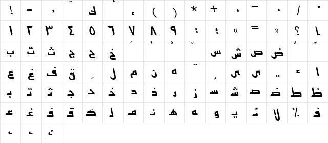 Arabic7KufiSSK Italic  glyph index