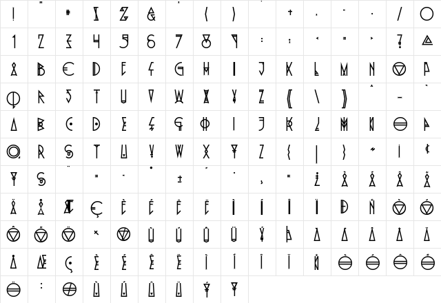 Pride Of The Young Regular  glyph index