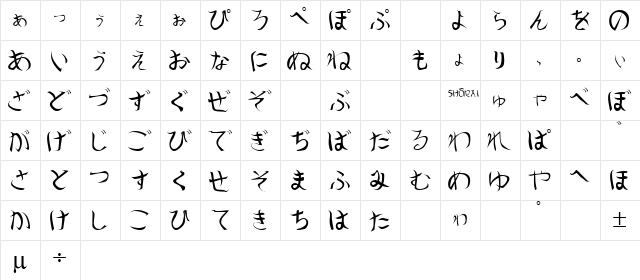 Shorai Regular  glyph index