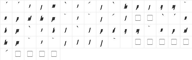 Rhesimol Bold Italic  glyph index