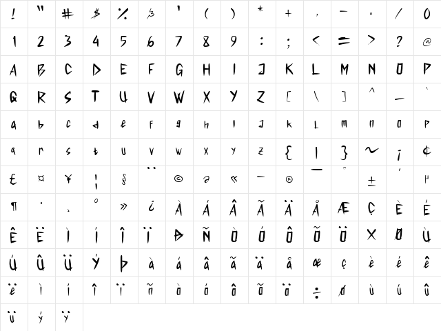 Lightning Bolt Regular  glyph index