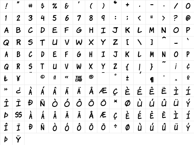 Komika Jam Regular  glyph index