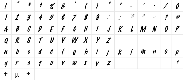 El Marko Italic Regular  glyph index