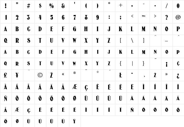 JasonWood Regular  glyph index
