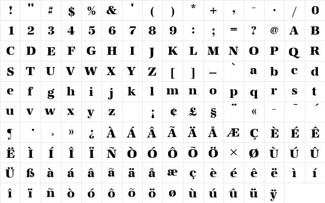 URWAntiquaTExtBolRo1 Regular  glyph index