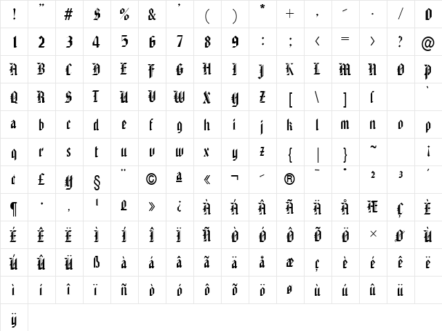 AmericanText Regular  glyph index