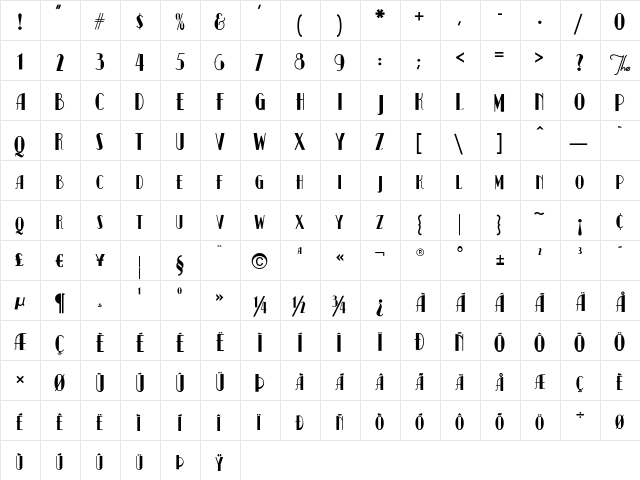 Kismet-Normal Regular  glyph index