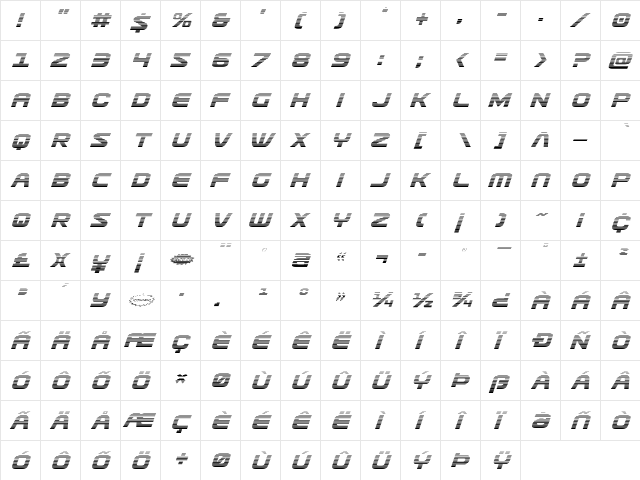 Usuzi Gradient Italic Italic  glyph index
