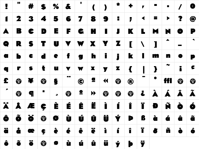 Eagle Black  glyph index