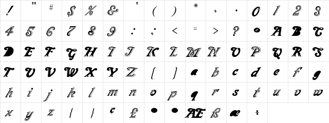 Milano Regular  glyph index