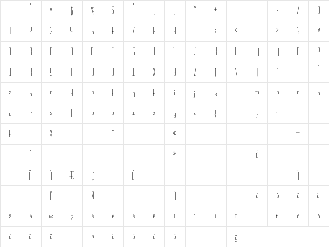 Charlesline Regular  glyph index