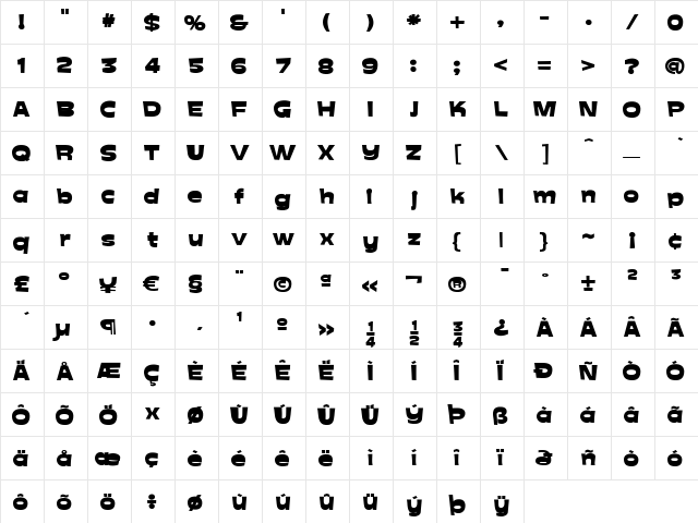BlueGlobal Medium  glyph index