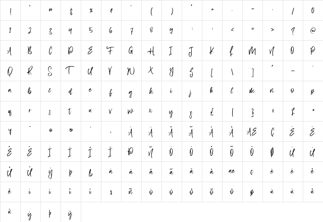 Aquilla Regular  glyph index