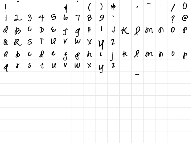 Pea Marcie Script Regular  glyph index