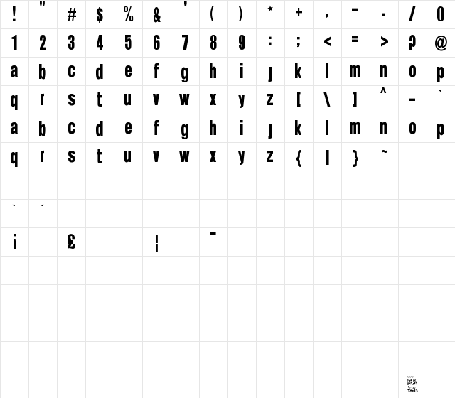 New Regular  glyph index