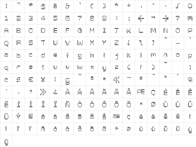 KneeonBold Regular  glyph index