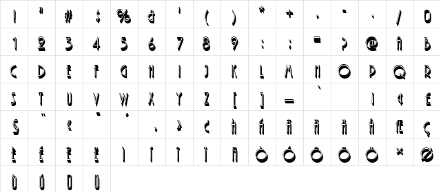 Plaza Shadow Regular  glyph index