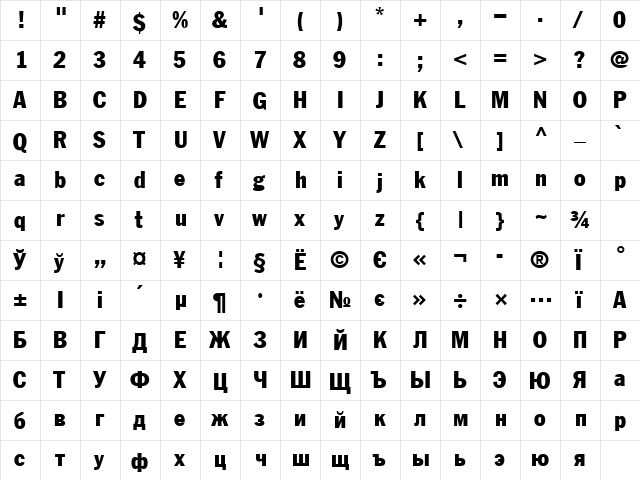 FagotCondensed Normal  glyph index