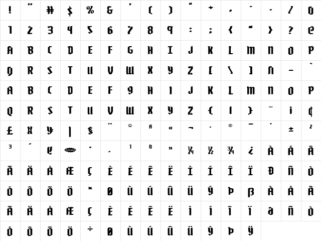 Zollern Extra-Expanded Extra-Expanded  glyph index