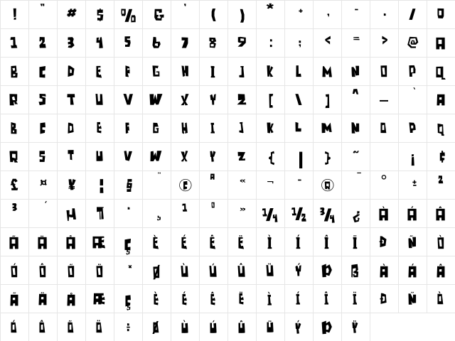 Blonkster Regular  glyph index